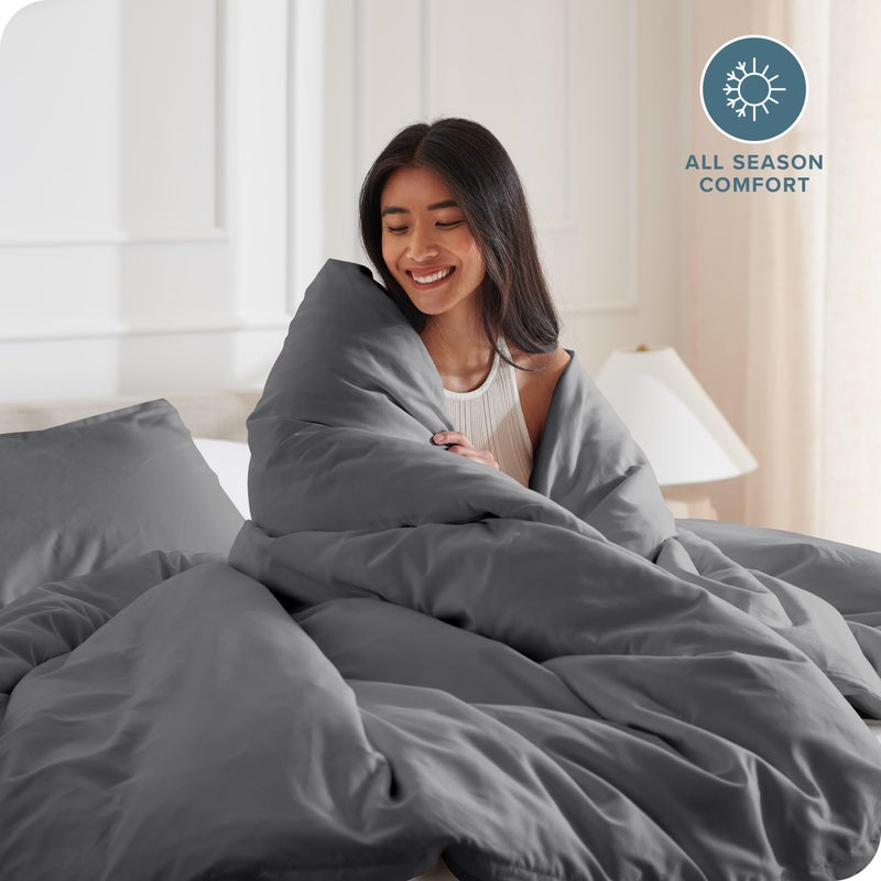 بير هوم غطاء لحاف سرير Bare Home بالحجم الكامل - مجموعة Premium 1800 فائقة النعومة - تبريد خفيف الوزن - غطاء لحاف سرير ناعم قابل للتنفس (رمادي كامل) - Image 3